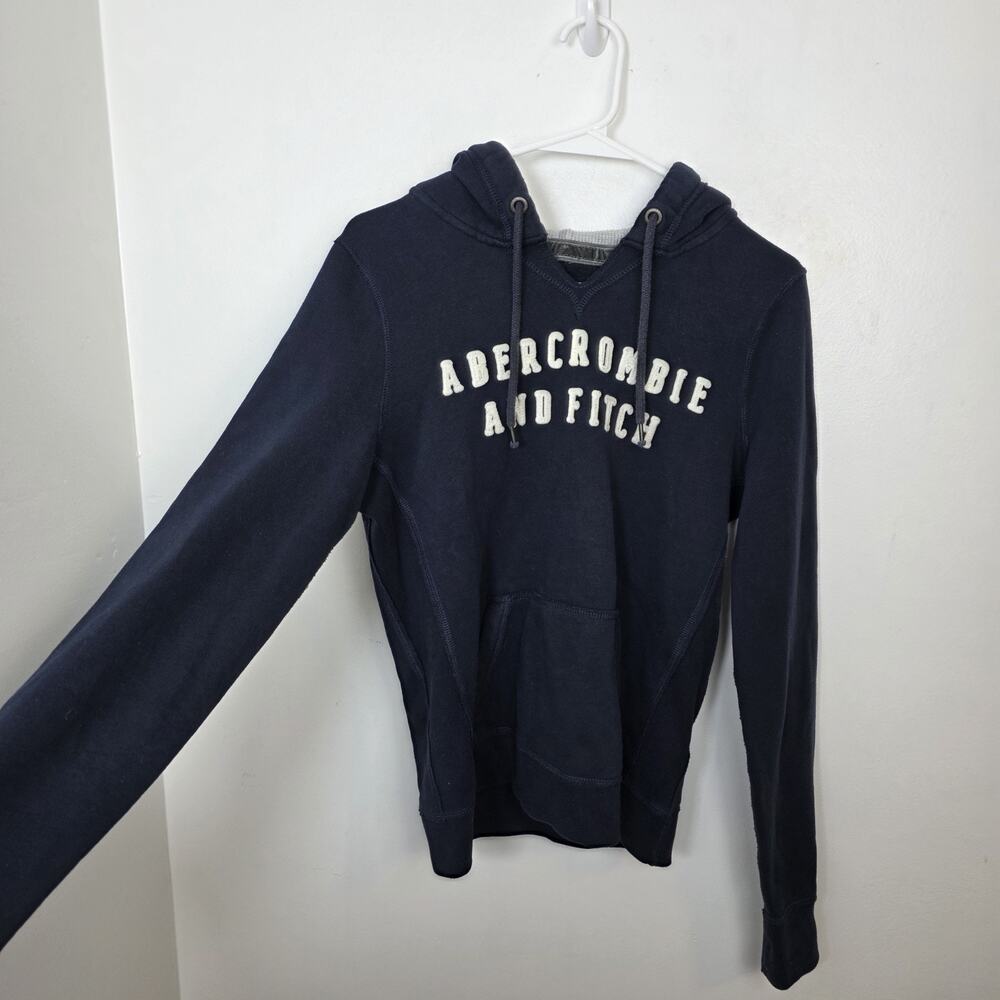 Abercrombie & Fitch Navy White Y2K 2000s Lounge School Hoodie Pullover Size L - Picture 2 of 8